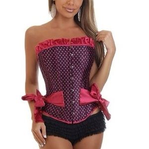 New! Pink Dot Corset with Bow Details Size M Pink Black